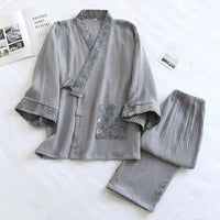 New Men's Cotton Pajama Sets Japanese Kimono Plus Size Long Sleeve Pant Suit Casual Comfortable Home Service Two-piece Sleepwear