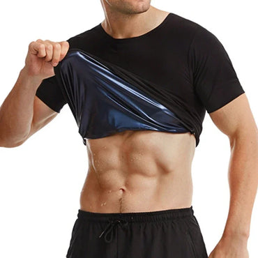 Men Sauna Sweat Short Sleeves Heat Trapping Shirts Sauna Suits Shapewear Waist Slimming Shaper Tops Workout Compression Shirts