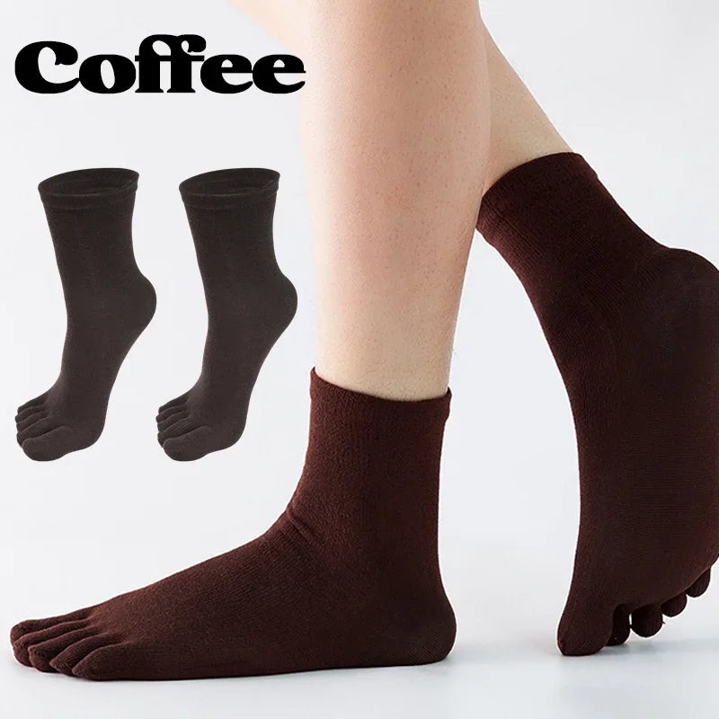 1-5Pairs Five/Two Fingers Toe Socks Breathable Autumn Socks Unisex Sports Running Absorb Sweat Antibacterial Mid-calf Socks 2025