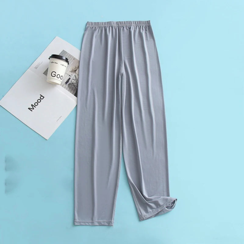 Large Size Men Ice Silk Pajamas Solid Shirt & Pants 2Pcs Pijamas Sleep Set Thin Home Clothing Sleepwear Summer Nightwear Suit