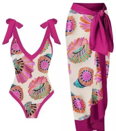2026 New 2-Piece Women Bikini Set Bodysuit Skirt Cover Ups Sets Women Swimsuit Bandage Bathing Fashion Print Splice Beach Suit