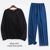Large Size Men Ice Silk Pajamas Solid Shirt & Pants 2Pcs Pijamas Sleep Set Thin Home Clothing Sleepwear Summer Nightwear Suit
