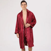 Men Pajamas Satin Kimono Robe Gown With Pants Thin Nightgown Two-pieces Bathrobe&Trousers Suit Summer Long Sleeve Nightwear
