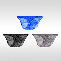 3PCS Japanese men's underwear ice silk low waist sexy triangle pants U convex three-dimensional silky tight