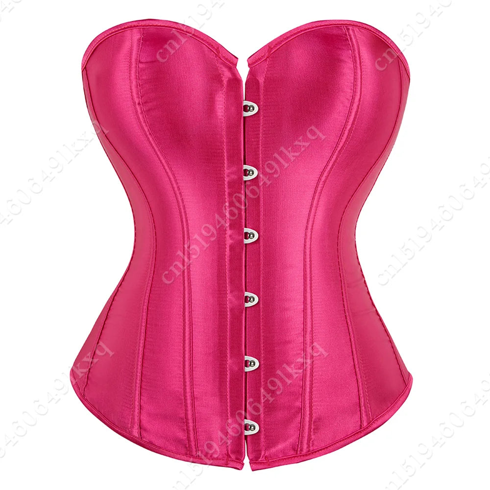 Bustier Corset Tops for Women Overbust Satin Sexy Lace Up Corset Gold Gothic Corset and Bustiers