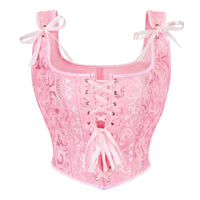 Blue Jacquard Corset Sexy Shoulder Straps Overbust Bustiers Crop Top Lace Up Brocade Vest Lingerie Gothic For Women Outfit