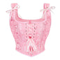 Blue Jacquard Corset Sexy Shoulder Straps Overbust Bustiers Crop Top Lace Up Brocade Vest Lingerie Gothic For Women Outfit