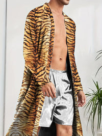 Men's bathrobe with tiger stripe element digital printing, suitable for home leisure and entertainment men's robes,quick drying.