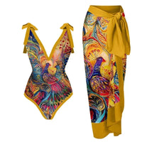 2026 New 2-Piece Women Bikini Set Bodysuit Skirt Cover Ups Sets Women Swimsuit Bandage Bathing Fashion Print Splice Beach Suit