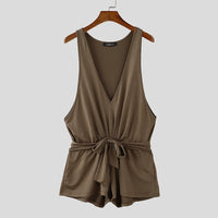 INCERUN Men Sleeveless Sexy Bodysuits 2024 Summer Deep V-Neck Elegant Fashion Onesies Handsome Comfortable Homewear Loungewear
