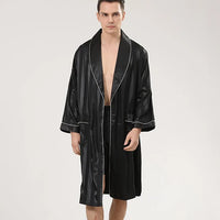 Men Pajamas Satin Kimono Robe Gown With Pants Thin Nightgown Two-pieces Bathrobe&Trousers Suit Summer Long Sleeve Nightwear