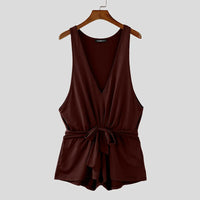 INCERUN Men Sleeveless Sexy Bodysuits 2024 Summer Deep V-Neck Elegant Fashion Onesies Handsome Comfortable Homewear Loungewear